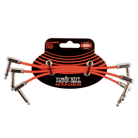 Ernie Ball Flat Ribbon Patch Cable 6 Inch, 3-Pack, Red