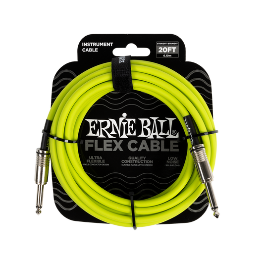 Ernie Ball Flex Instrument Cable Straight/Straight 20ft, Green