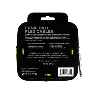 Ernie Ball Flex Instrument Cable Straight/Straight 20ft, Green