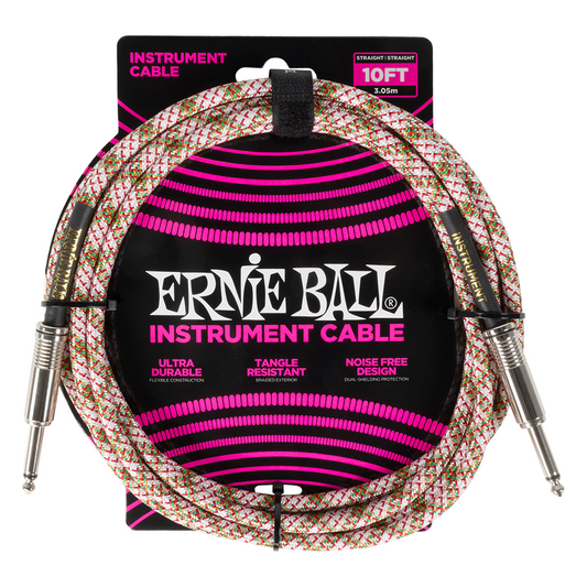 Ernie Ball Braided Instrument Cable Straight/Straight 10ft, Emerald Argyle