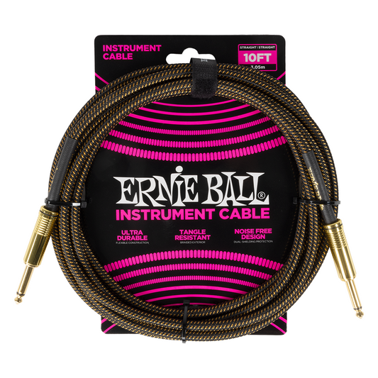 Ernie Ball Braided Instrument Cable Straight/Straight 10ft, Pay Dirt (Gold)