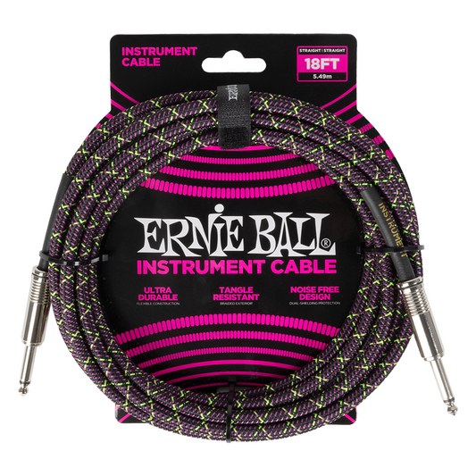 Ernie Ball Braided Instrument Cable Straight/Straight 18ft, Purple Python