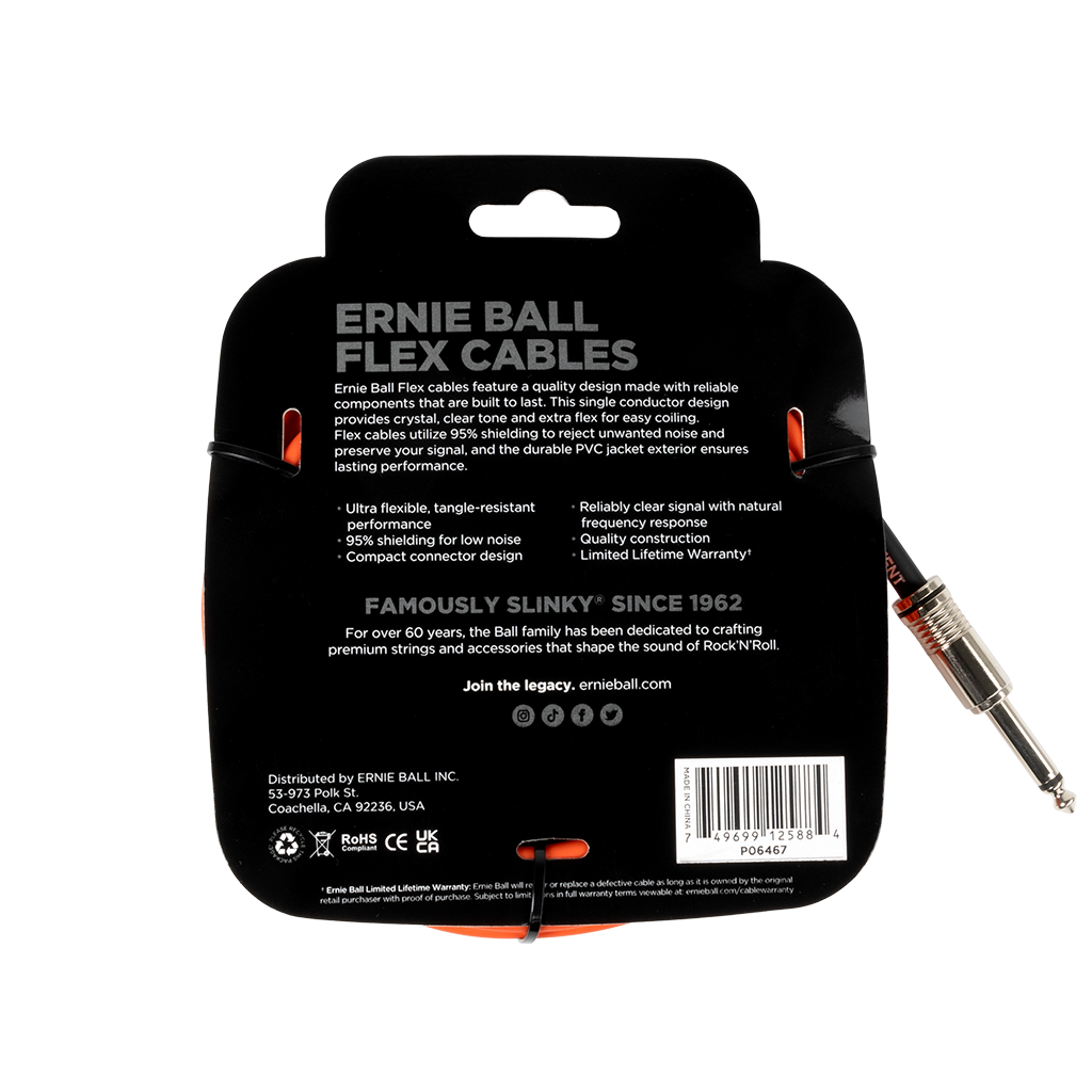 Ernie Ball Flex Instrument Cable Straight/Angle 20ft, Orange