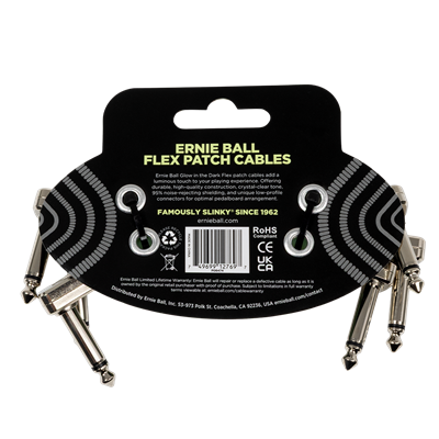 Ernie Ball Flex Patch Cable 3 Inch, 3-Pack, Glow In The Dark